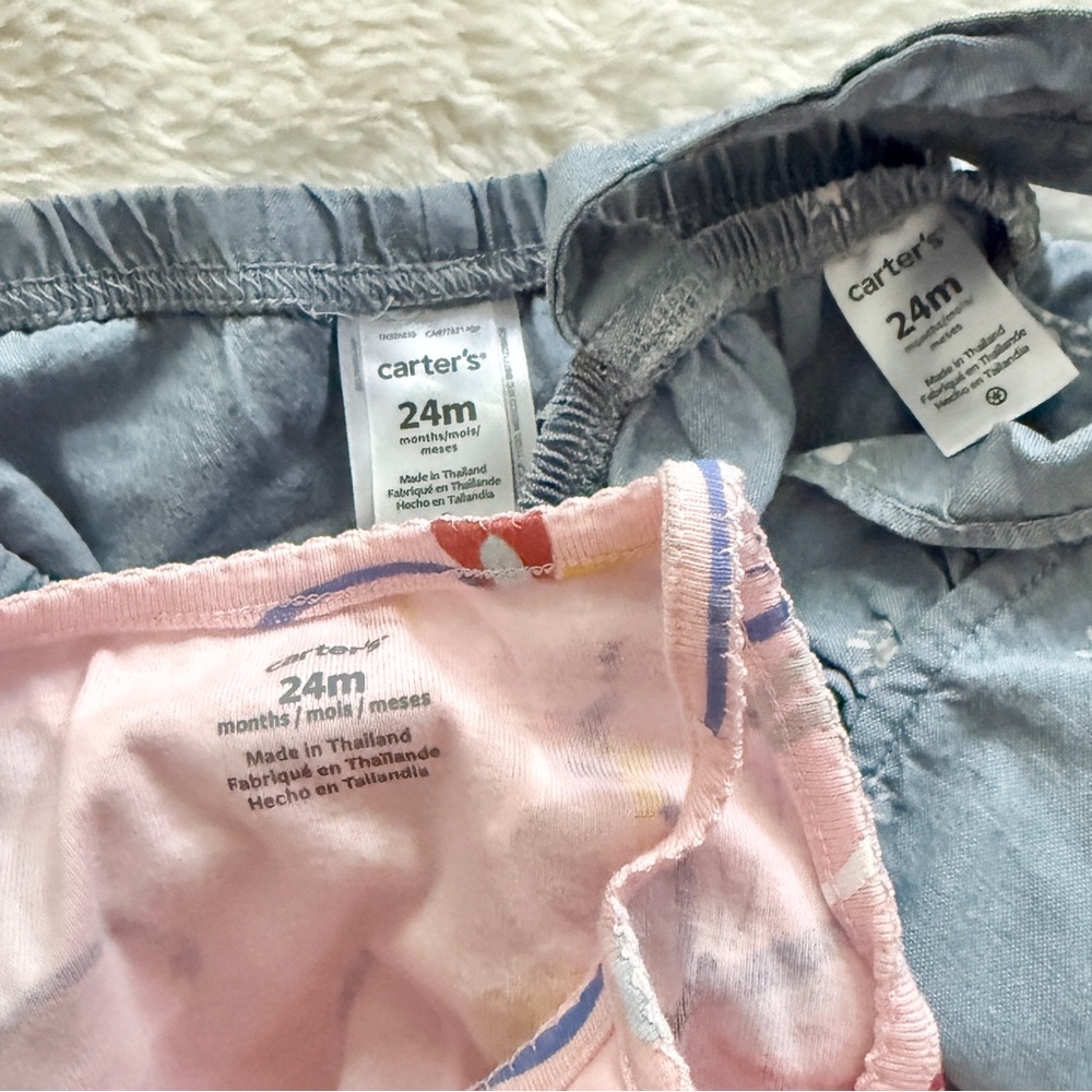 Carter’s 3 Piece Set Bodysuit Chambray Top Shorts Blue Pink Butterfly Size 24M - Picture 9 of 12